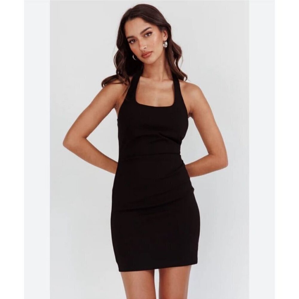 Mika & Gala Black Halter Neck Tie Open Back Sleeveless Mini Dress Women’s Size 8